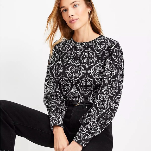 LOFT Tops - LOFT Black and White Ornate Blouse